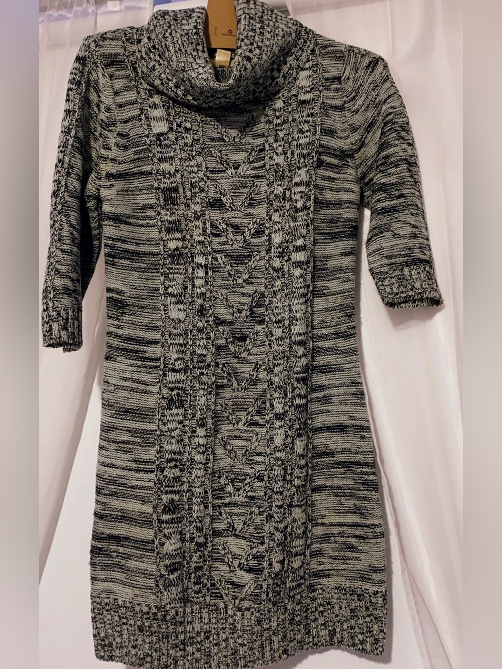 Black & Green Marled Cable-knit turtleneck sweater dress